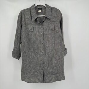 Womens Minimalist Linen Shirt Size 1X Oversized Button Front Coastal Relaxed